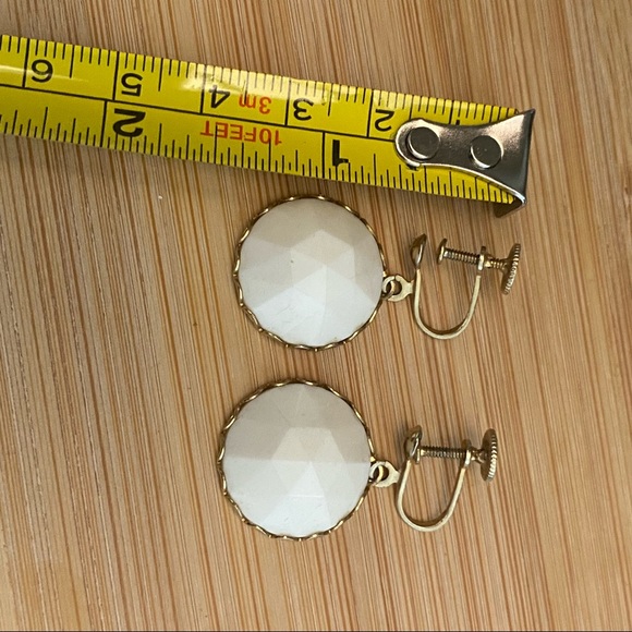 Vintage Gold and White Clip-on (or Pierced ears) Earrings - Picture 3 of 8